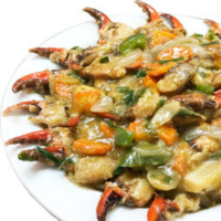 100. Crab Claws with Mushrooms and vegetables